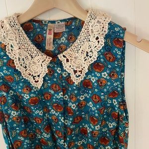 Alice Moon Floral Dress NWOT Peter Pan lace crochet collar Vintage Country